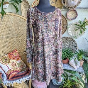 Earthbound Velvet Paisley Long Sleeve Mini Dress